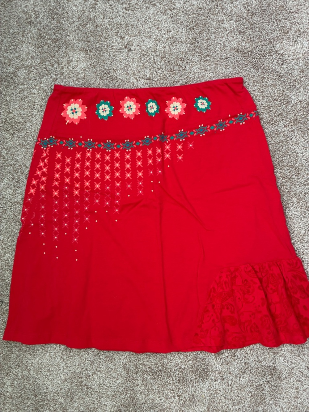 NWOT Embroidered Red A-Line Women’s Skirt